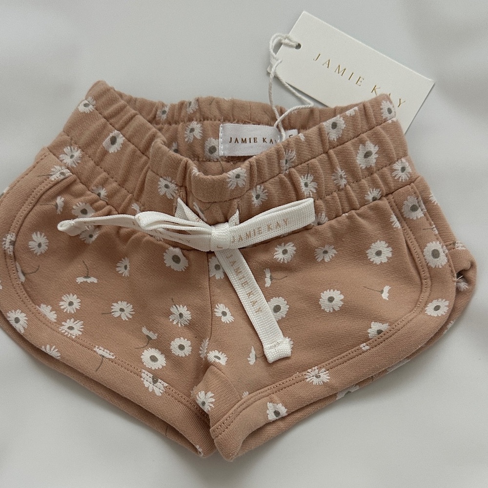 Jamie Kay Tan Floral Shorts with White Accents